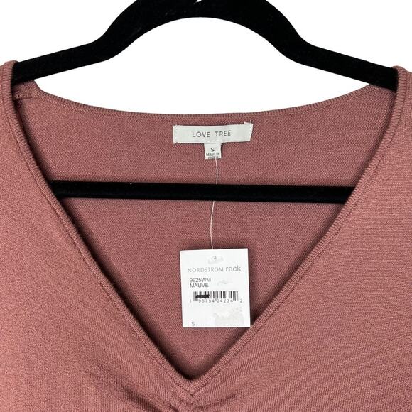 NWT Love Tree Womens Mauve Shirred Front V-Neck Long Sleeve Knit Top Size S - Picture 4 of 7